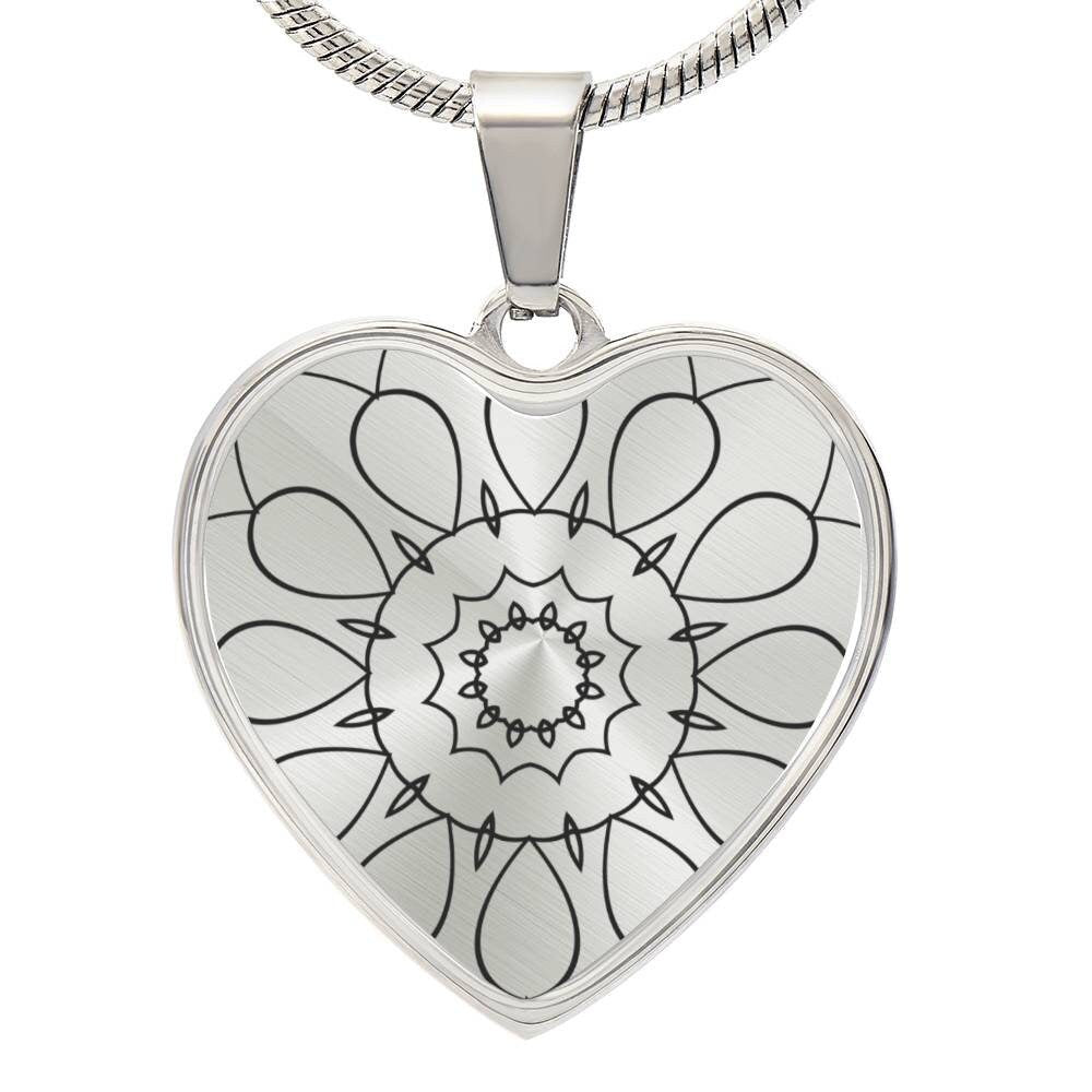 Graphic Heart Pendant + Necklace - Abstract Mandala