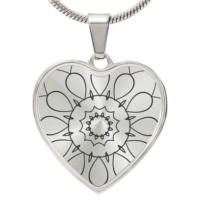 Graphic Heart Pendant + Necklace - Abstract Mandala