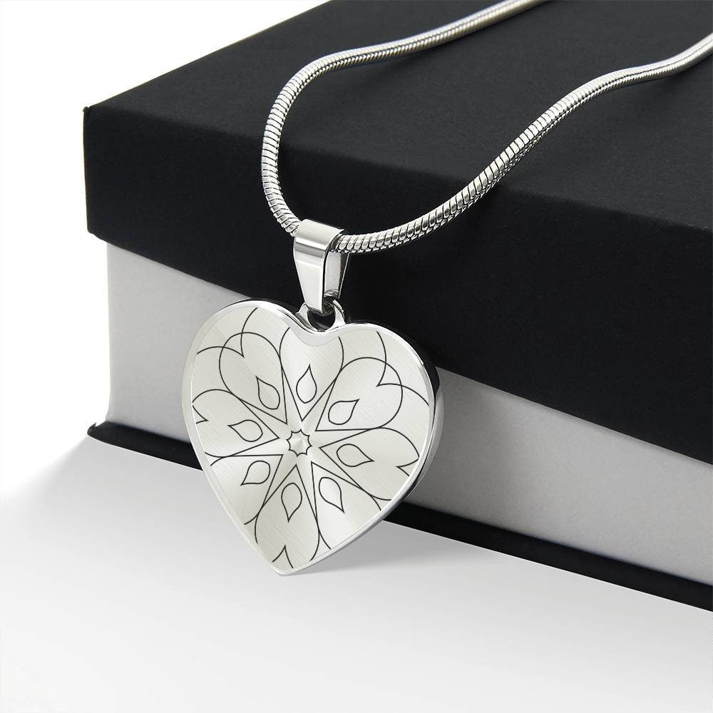 Graphic Heart Pendant + Necklace - Abstract Mandala