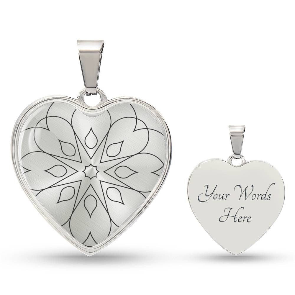 Graphic Heart Pendant + Necklace - Abstract Mandala