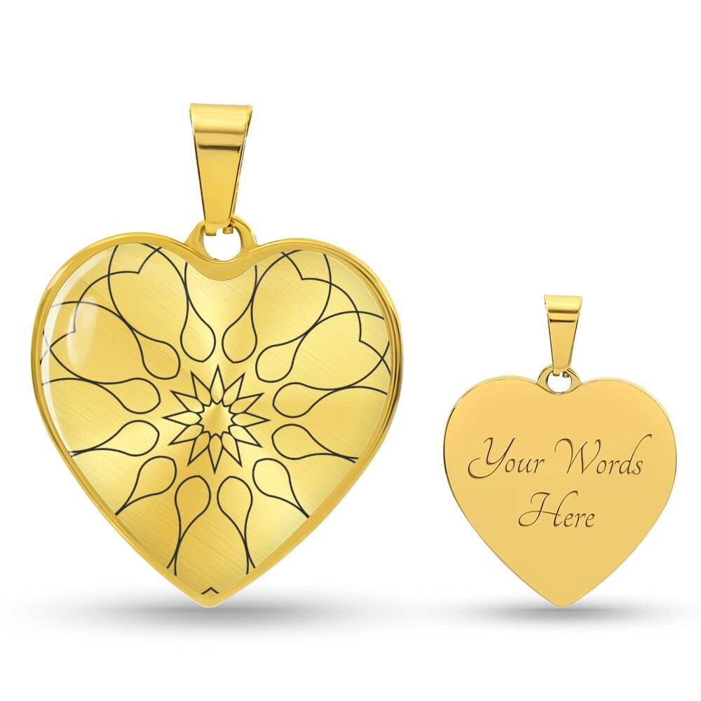Graphic Heart Pendant + Necklace - Abstract Mandala