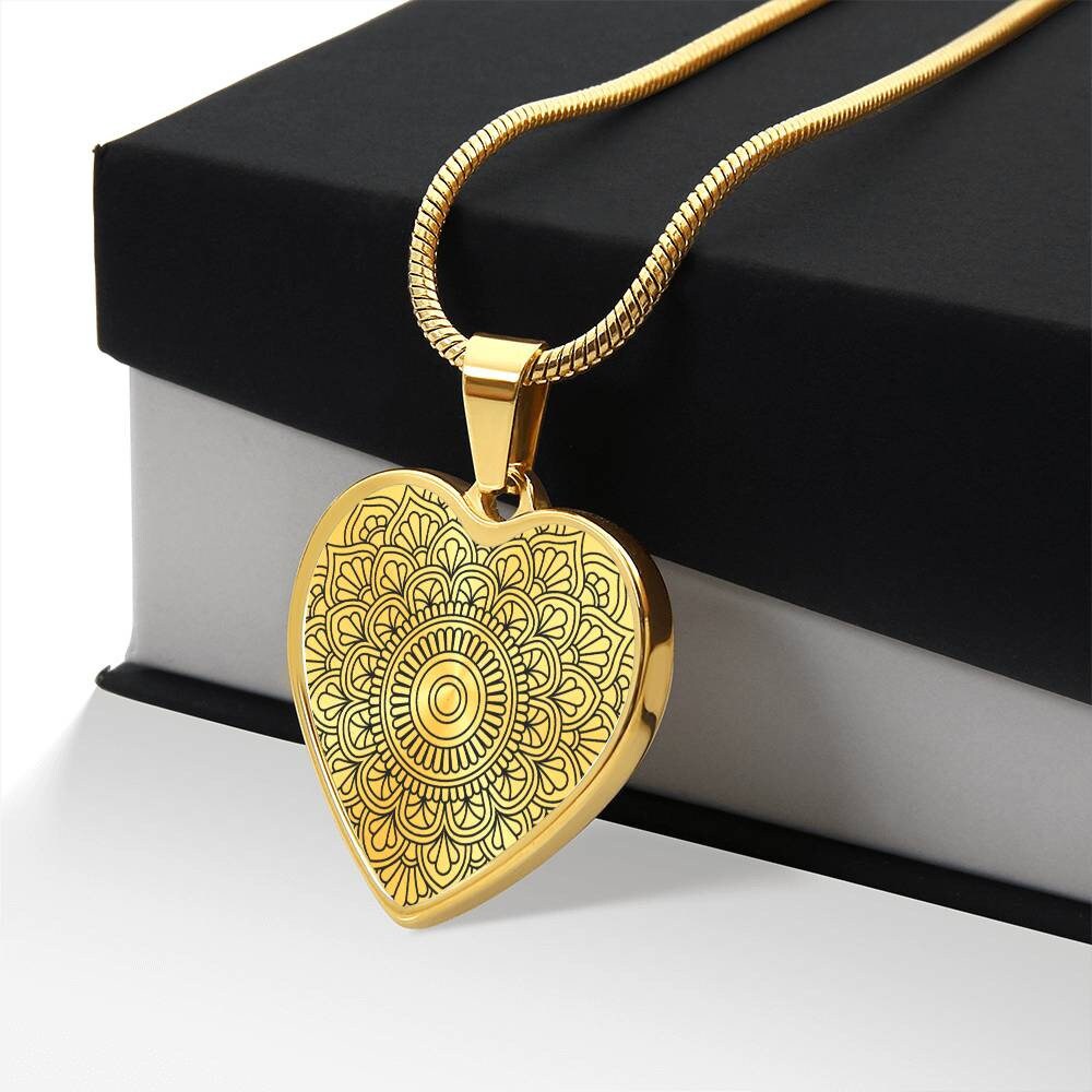Graphic Heart Pendant + Necklace - Abstract Mandala