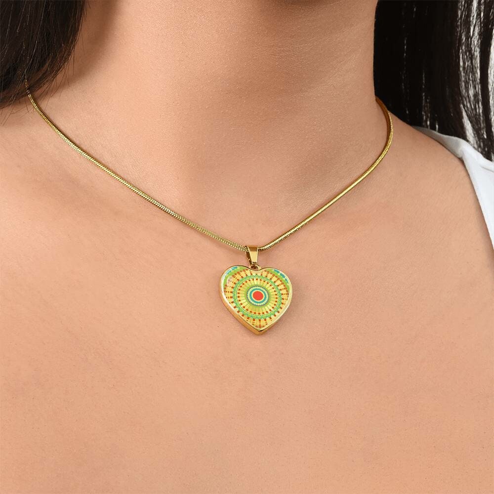 Graphic Heart Pendant + Necklace - Abstract Mandala