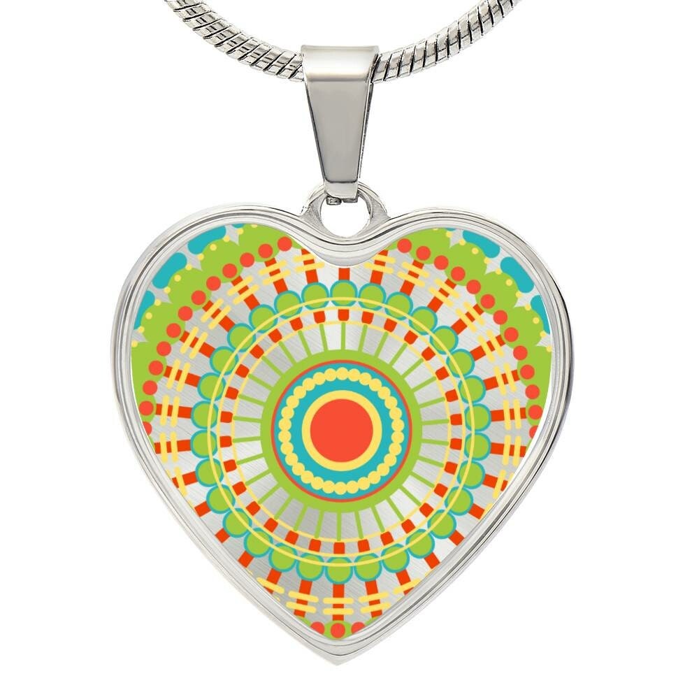 Graphic Heart Pendant + Necklace - Abstract Mandala