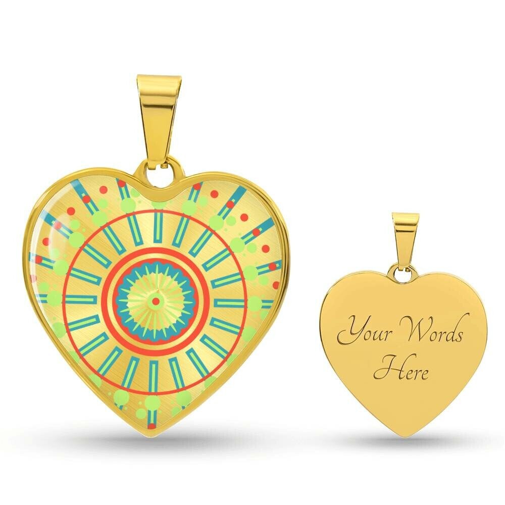 Graphic Heart Pendant + Necklace - Abstract Mandala