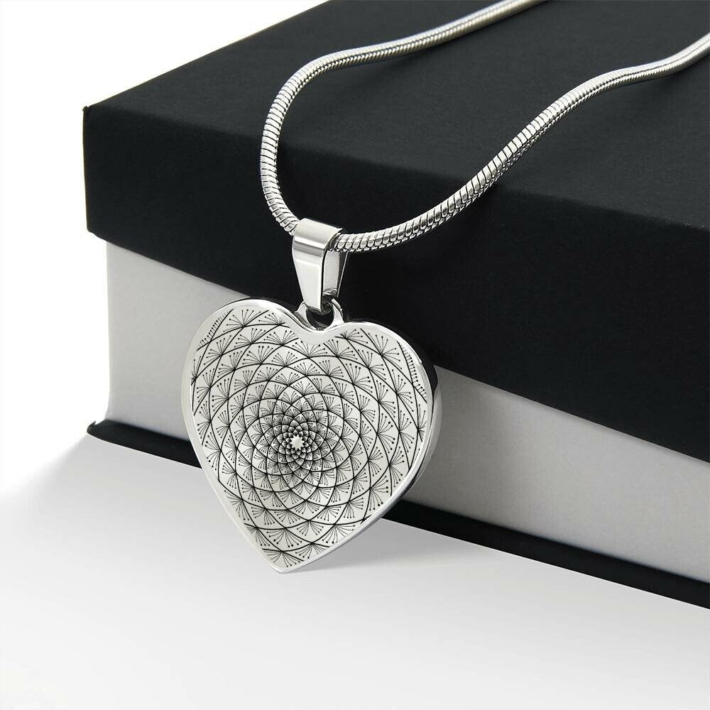 Graphic Heart Pendant + Necklace - Abstract Mandala
