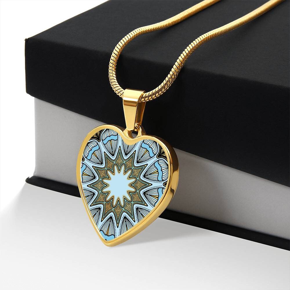 Graphic Heart Pendant + Necklace - Abstract Mandala