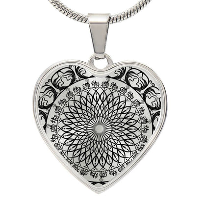 Graphic Heart Pendant + Necklace - Black Geometric Mandala