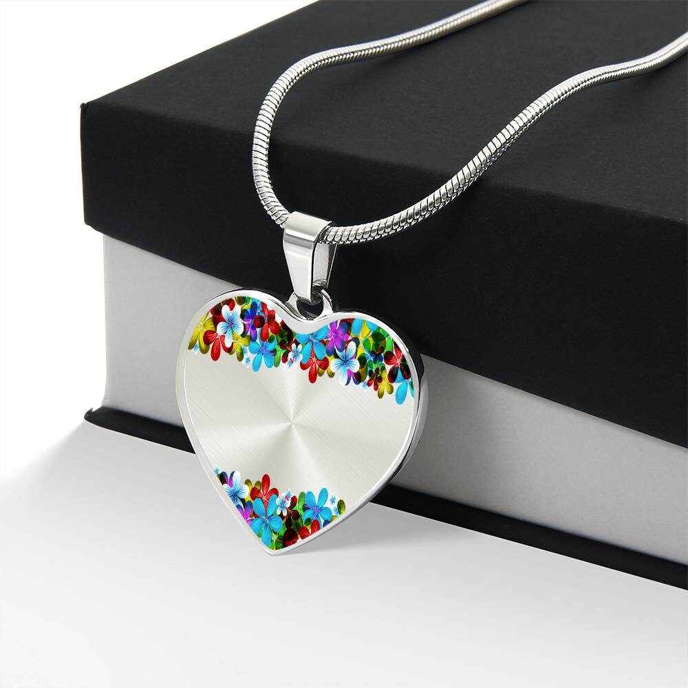 Graphic Heart Pendant + Necklace - Floral Frame