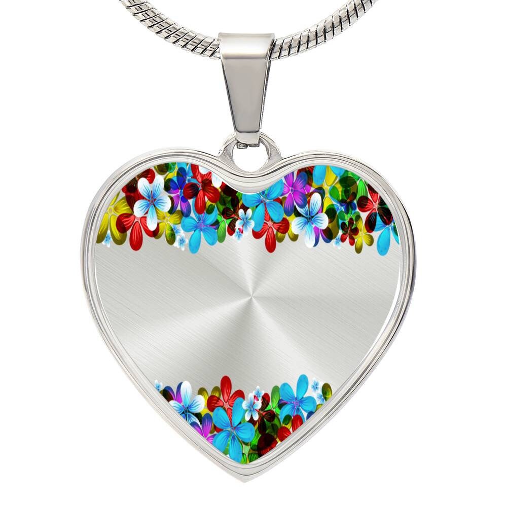 Graphic Heart Pendant + Necklace - Floral Frame