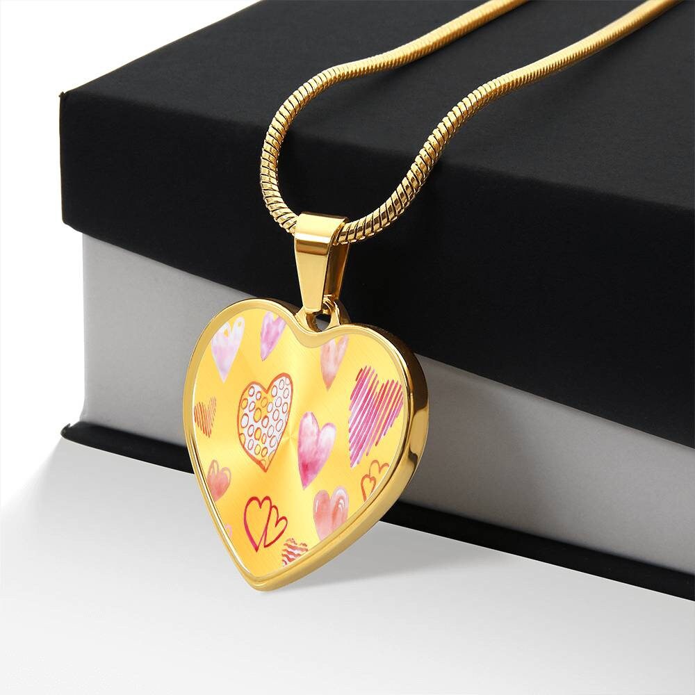 Graphic Heart Pendant + Necklace - Hearts