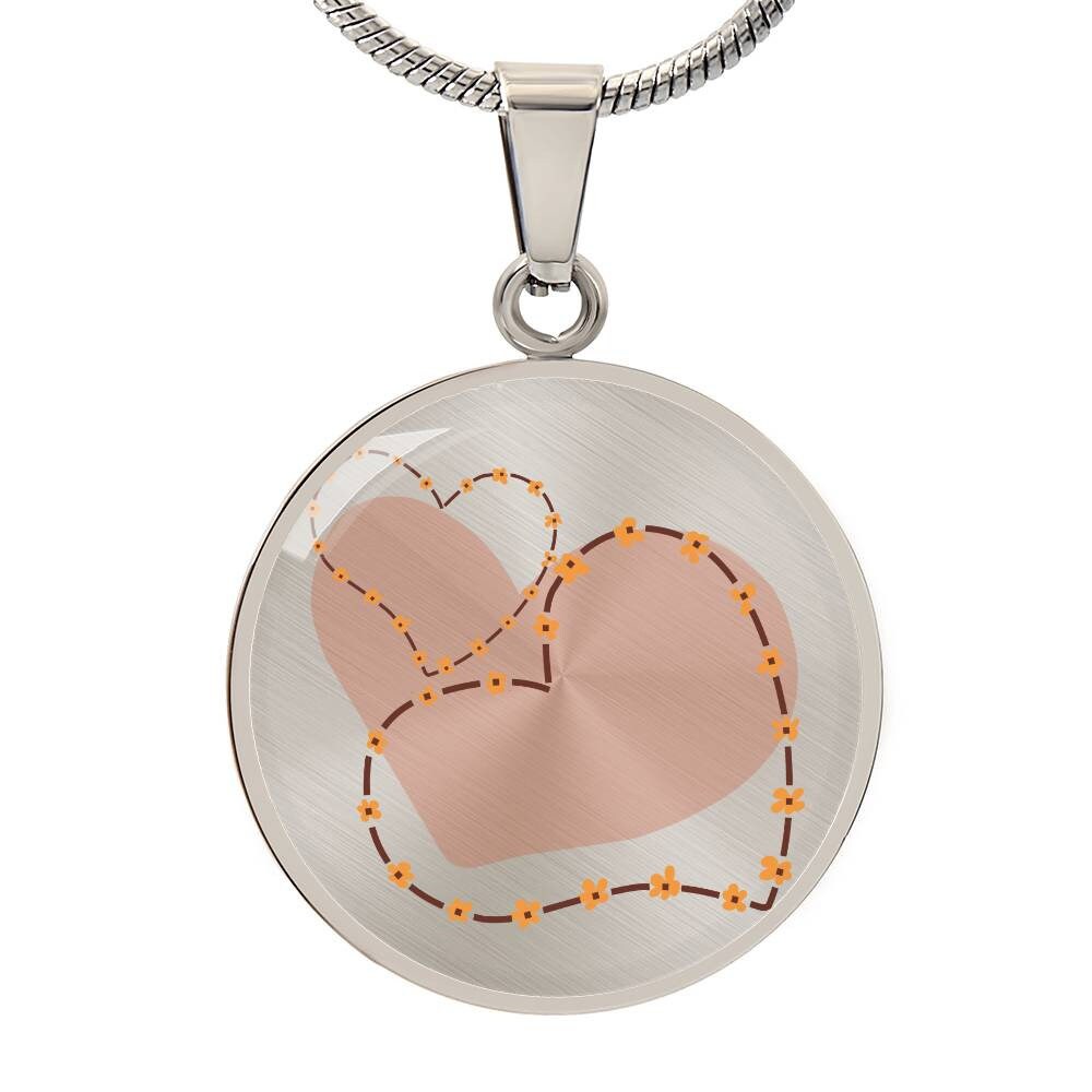 Graphic Circle Pendant + Necklace - 3 Hearts