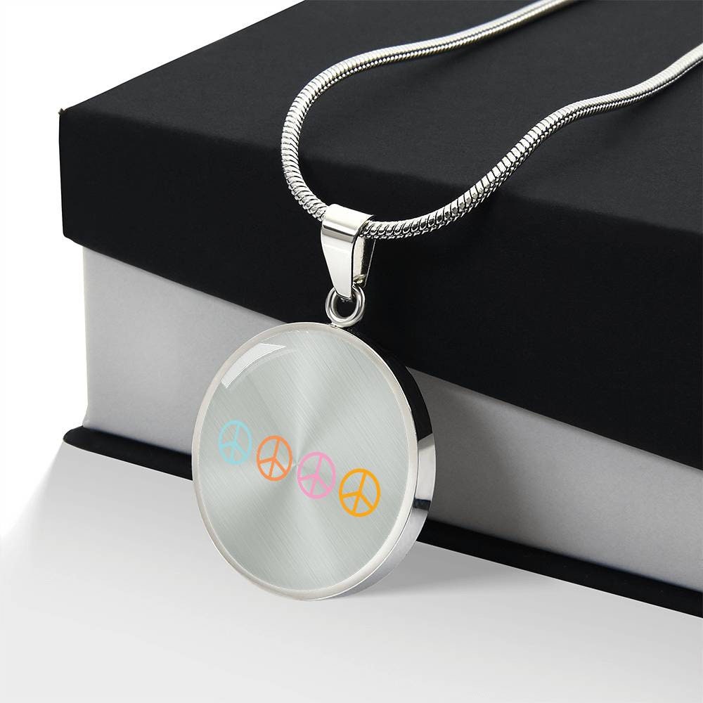 Graphic Circle Pendant + Necklace - Peace Sign