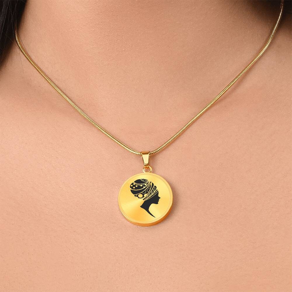 Graphic Circle Pendant + Necklace - Woman In Turban