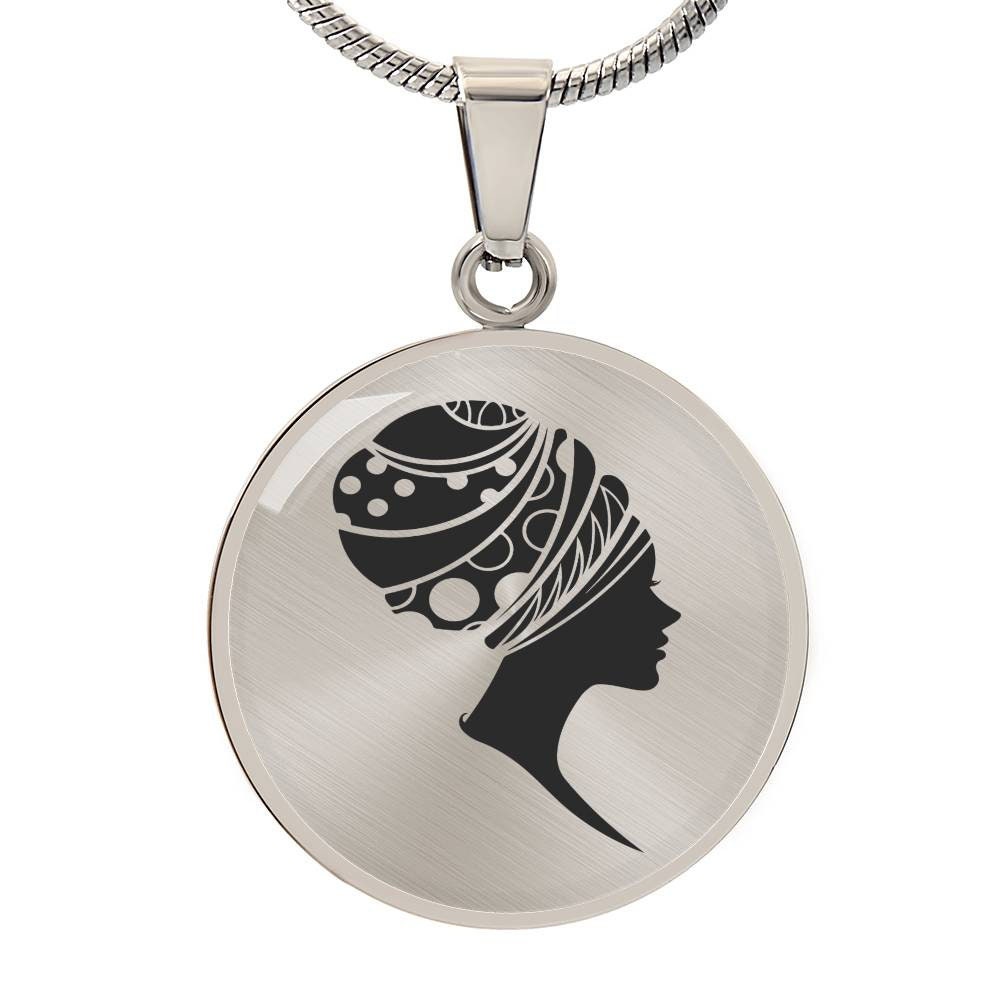 Graphic Circle Pendant + Necklace - Woman In Turban