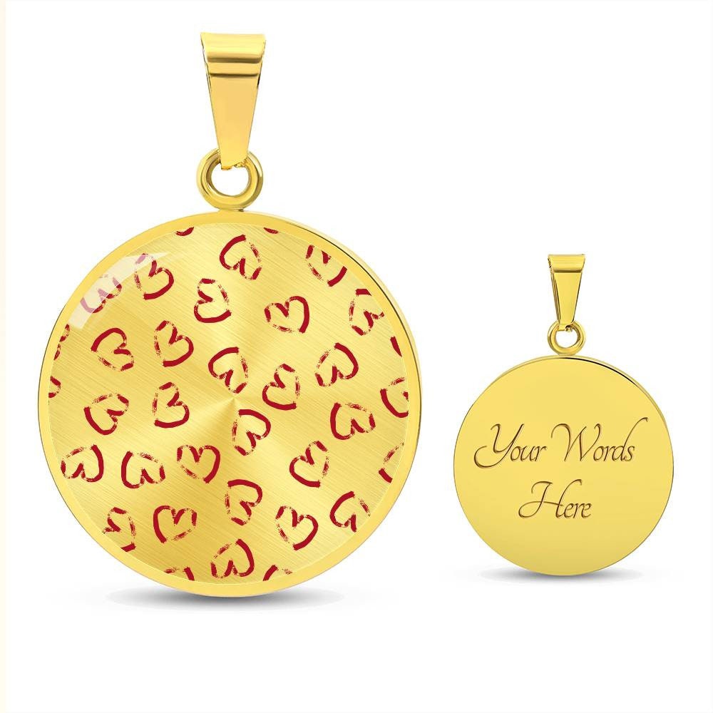 Graphic Circle Pendant + Necklace - Red Hearts