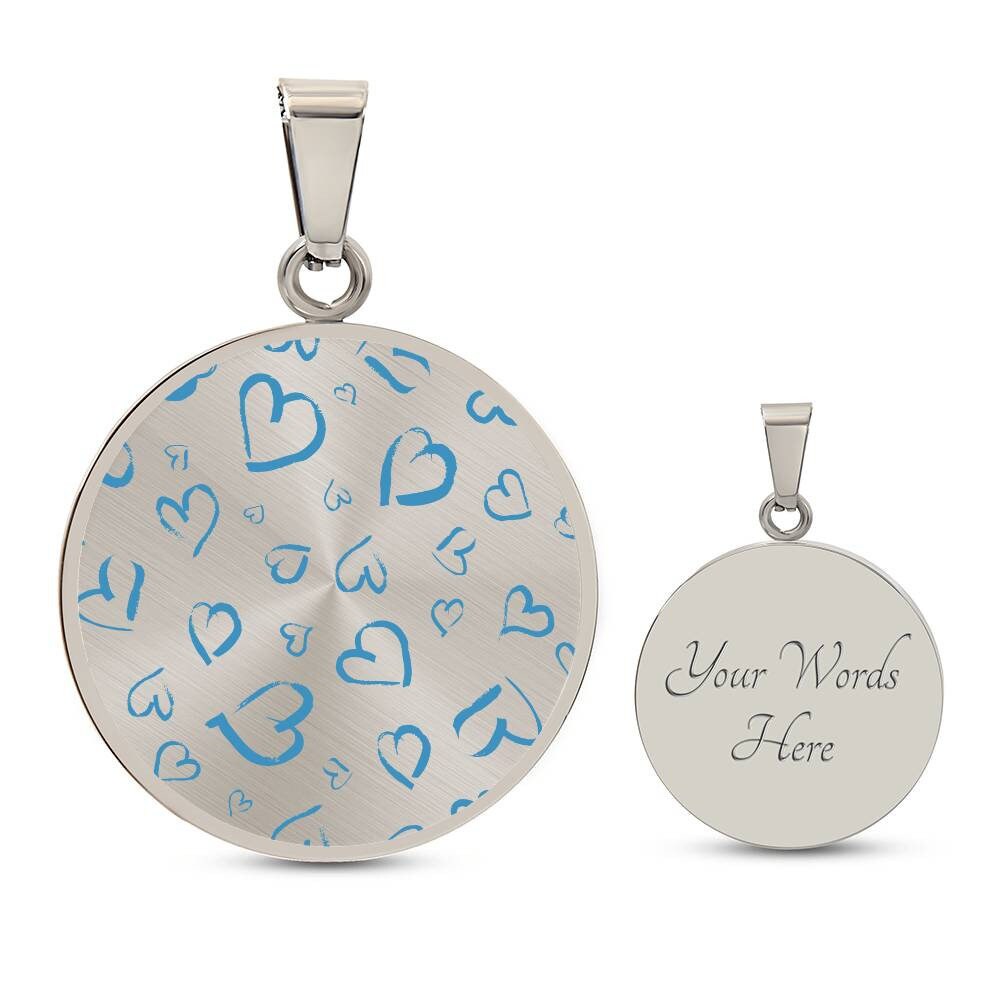 Graphic Circle Pendant + Necklace - Blue Heart