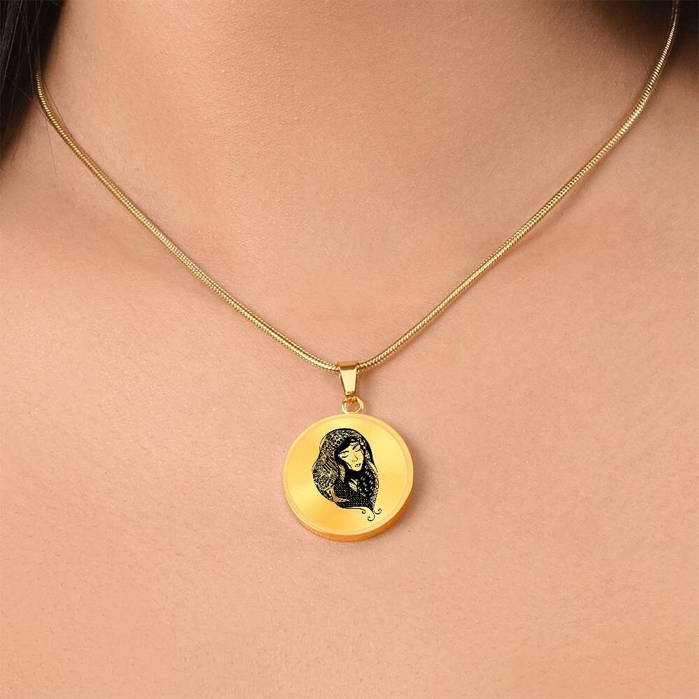 Graphic Circle Pendant + Necklace - Woman In Turban