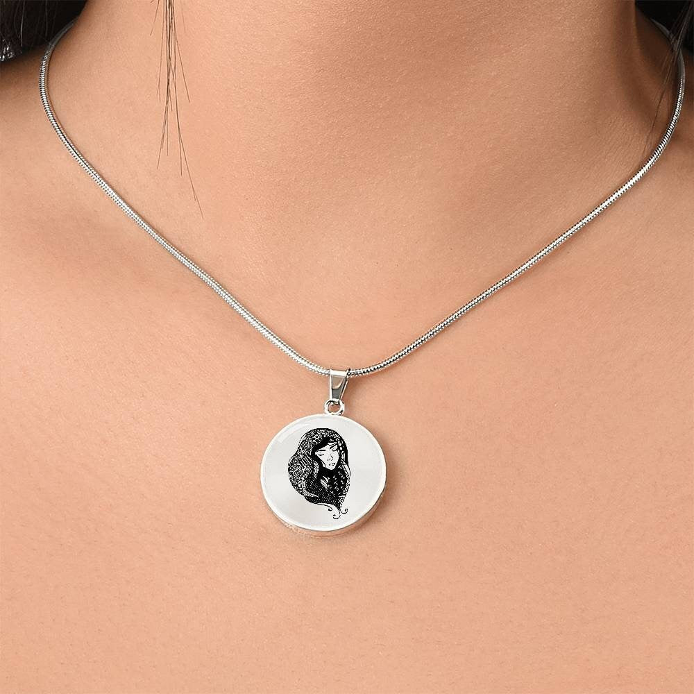Graphic Circle Pendant + Necklace - Woman In Turban