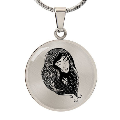 Graphic Circle Pendant + Necklace - Woman In Turban