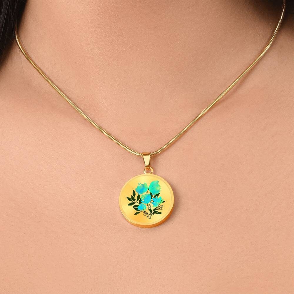 Graphic Circle Pendant + Necklace - Watercolor Floral Art