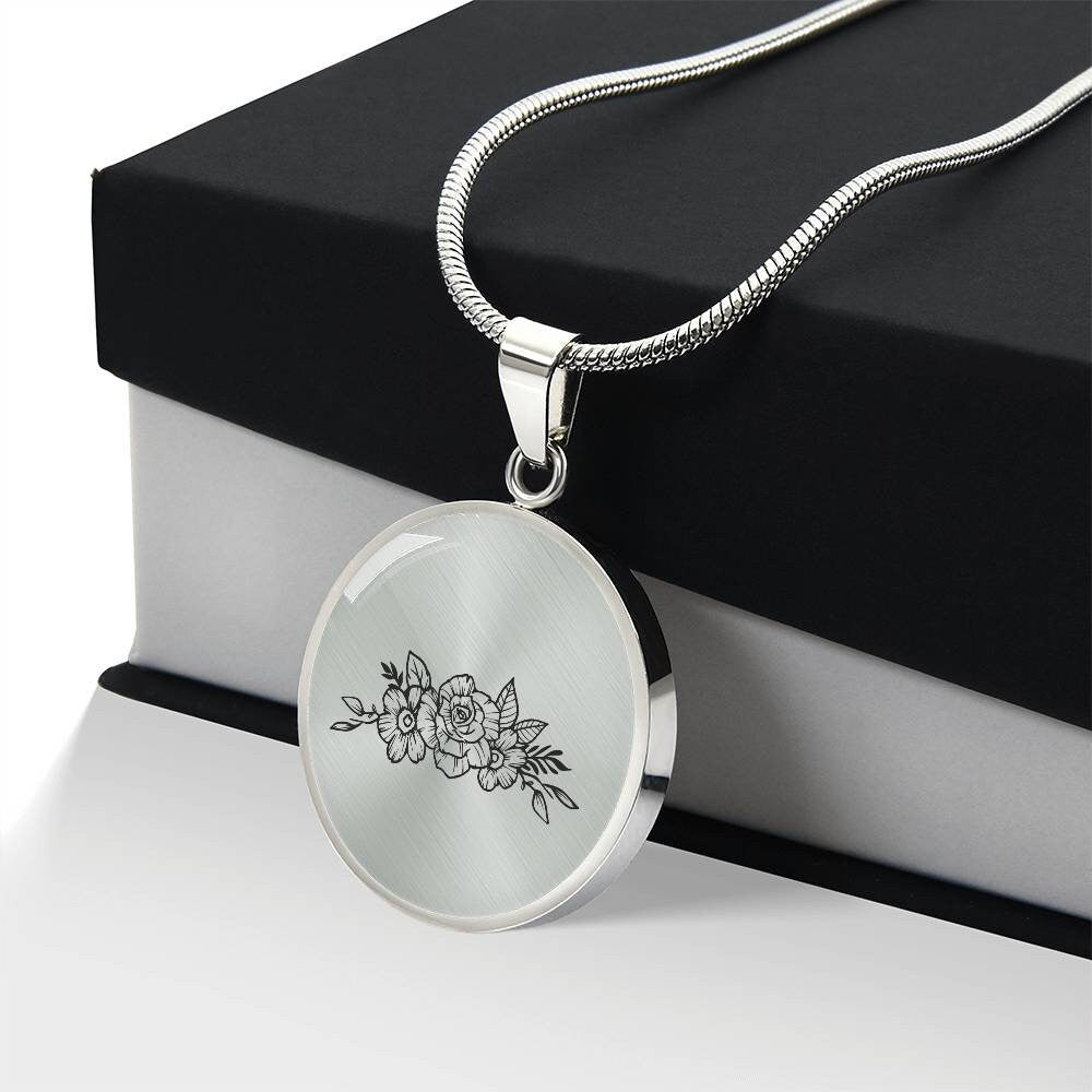 Graphic Circle Pendant + Necklace - Line Art Flower