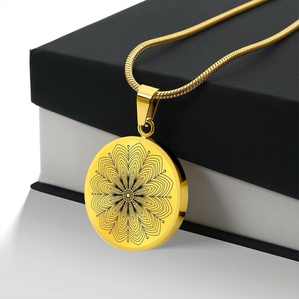 Graphic Circle Pendant + Necklace - Abstract Mandala 12