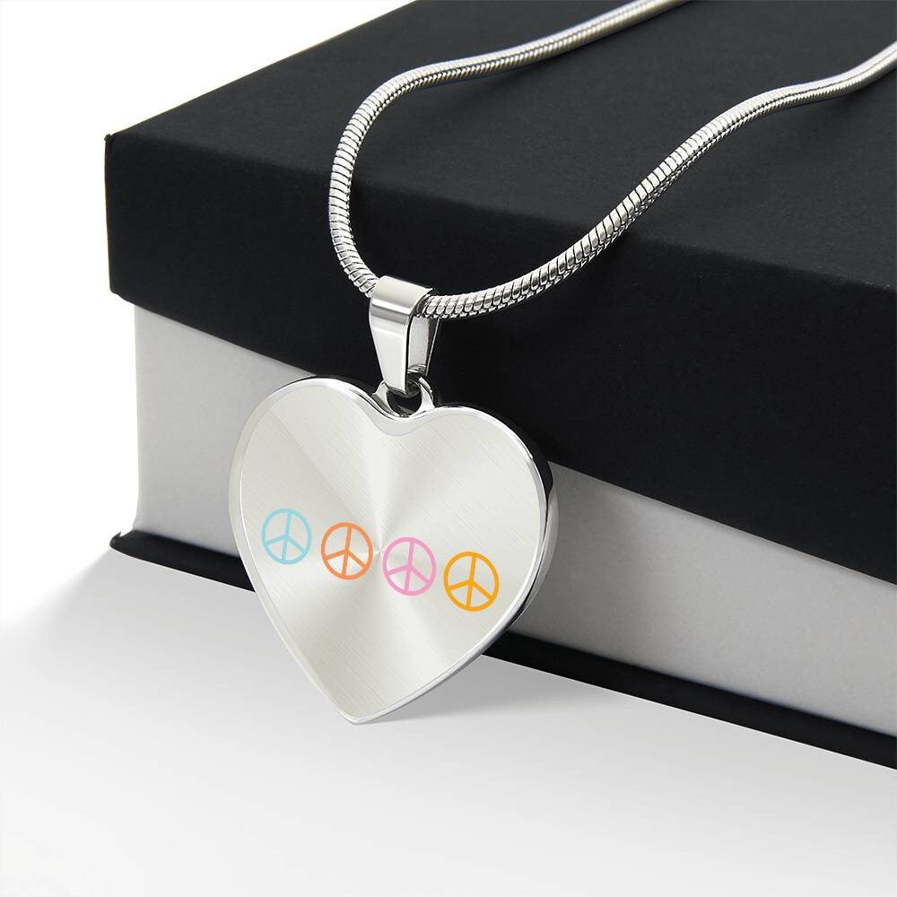 Graphic Heart Pendant + Necklace - Peace Sign