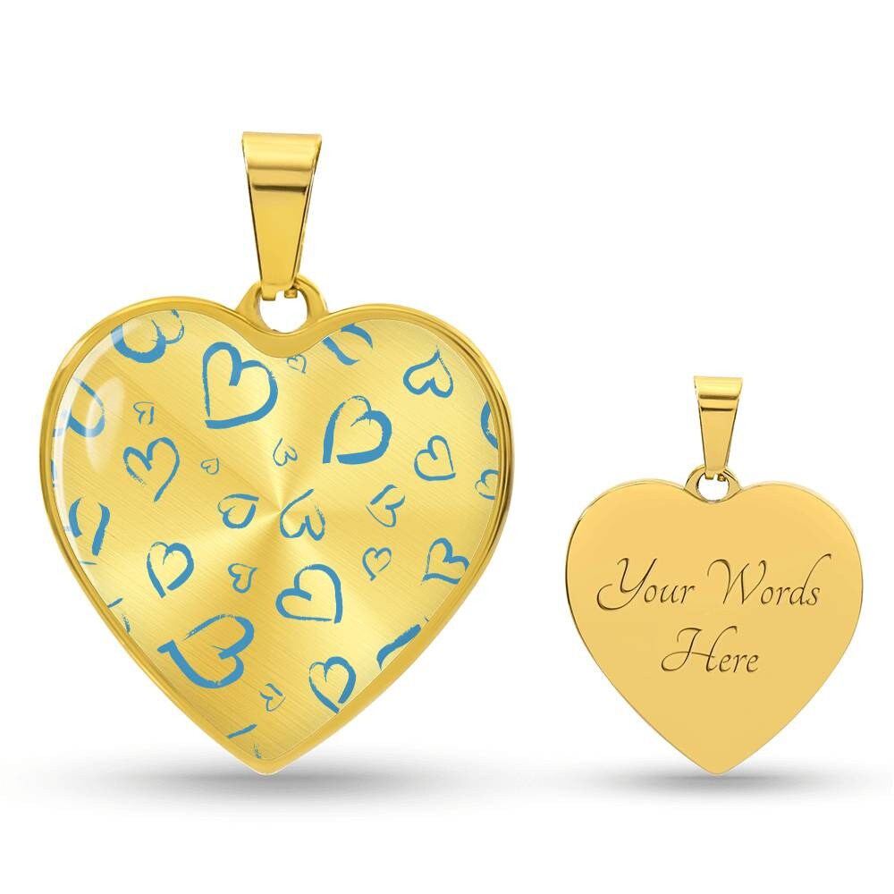 Graphic Heart Pendant + Necklace - Blue Heart Pattern