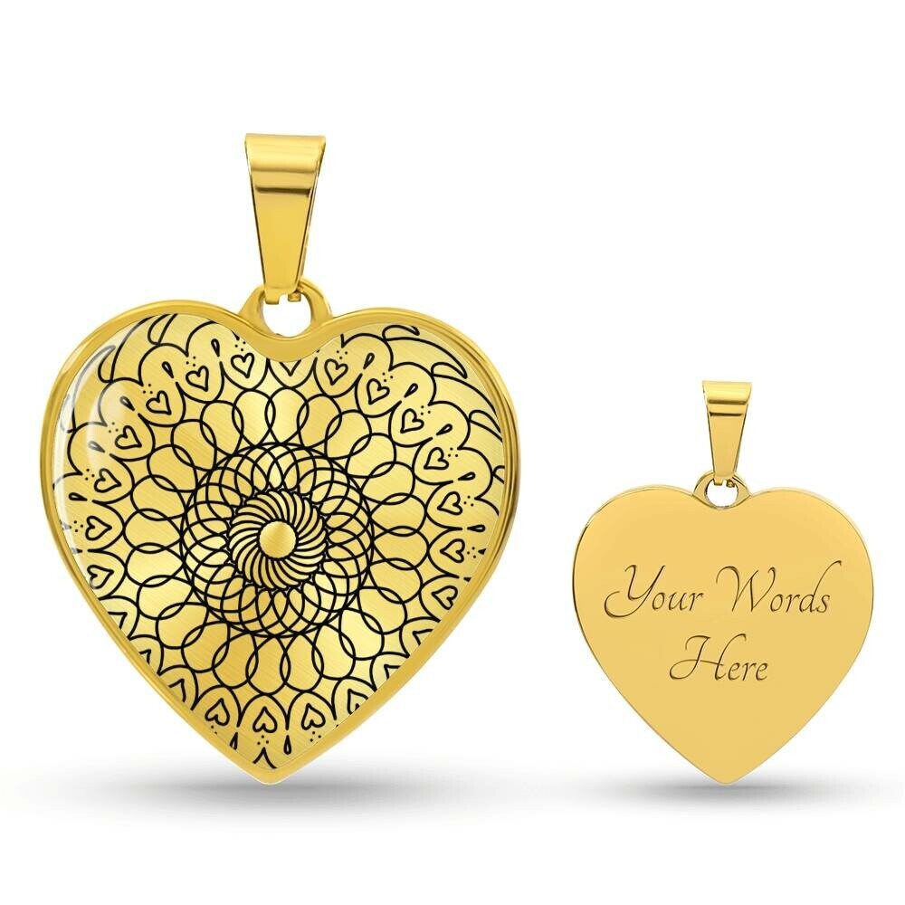 Graphic Heart Pendant + Necklace - Round Mandala Pattern