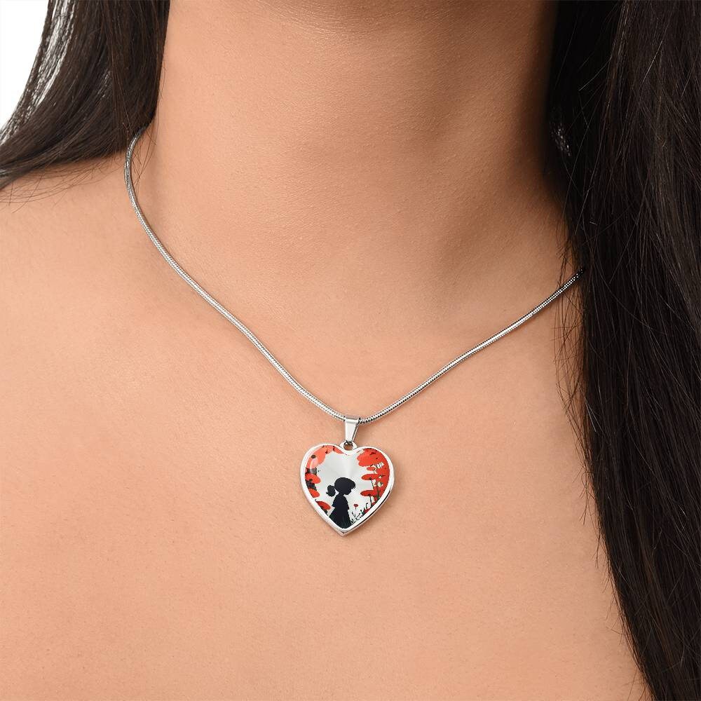 Graphic Heart Pendant + Necklace - Red Poppies