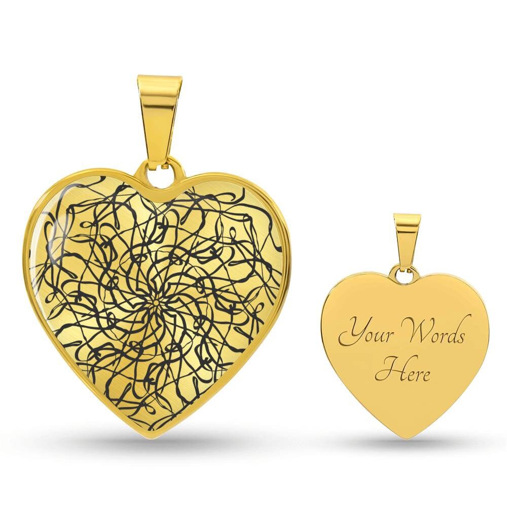 Graphic Heart Pendant + Necklace - Abstract Mandala