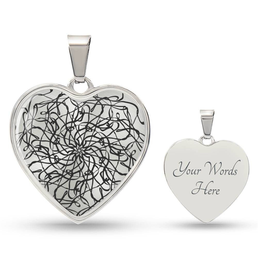 Graphic Heart Pendant + Necklace - Abstract Mandala