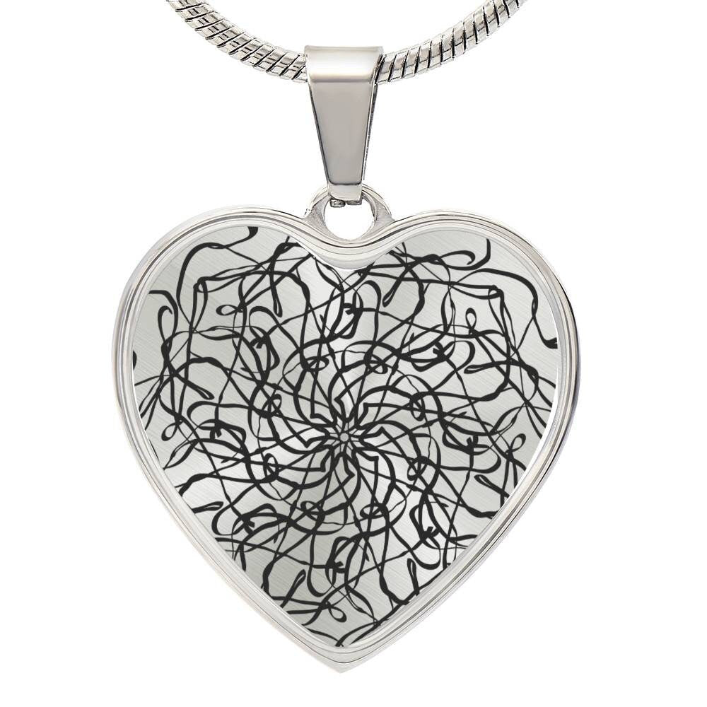 Graphic Heart Pendant + Necklace - Abstract Mandala