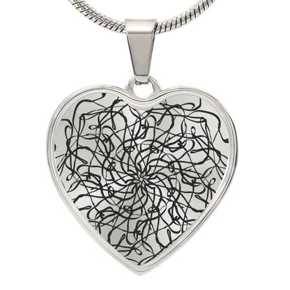 Graphic Heart Pendant + Necklace - Abstract Mandala