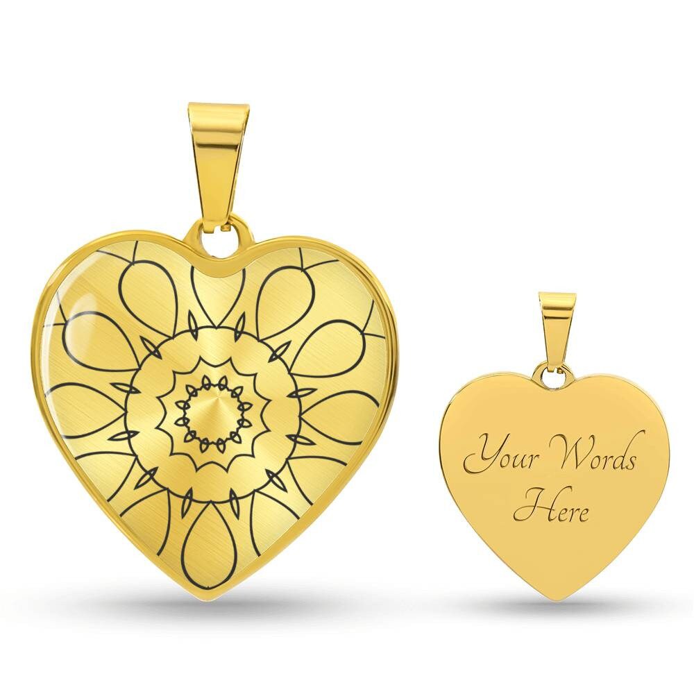 Graphic Heart Pendant + Necklace - Abstract Mandala