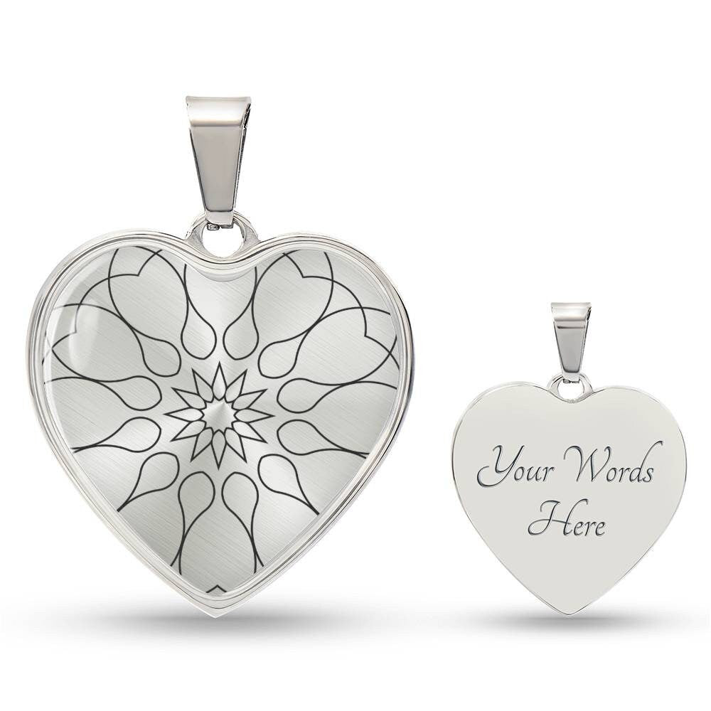 Graphic Heart Pendant + Necklace - Abstract Mandala