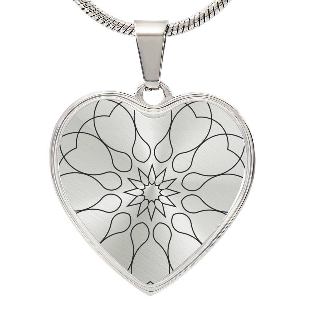Graphic Heart Pendant + Necklace - Abstract Mandala