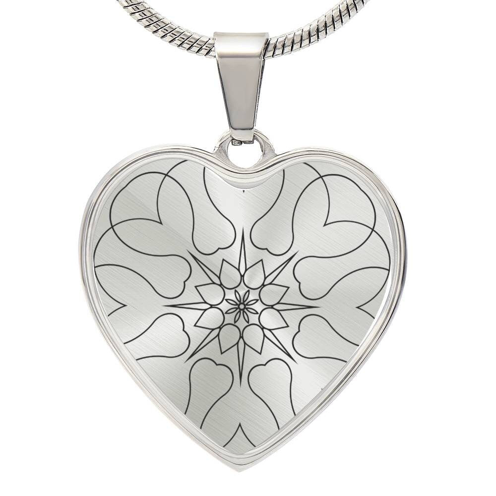 Graphic Heart Pendant + Necklace - Abstract Mandala