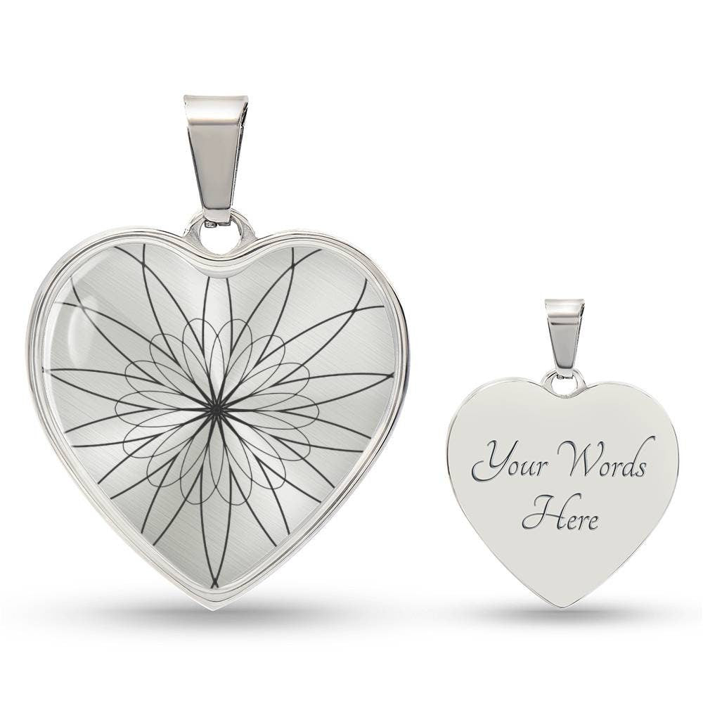 Graphic Heart Pendant + Necklace - Abstract Mandala