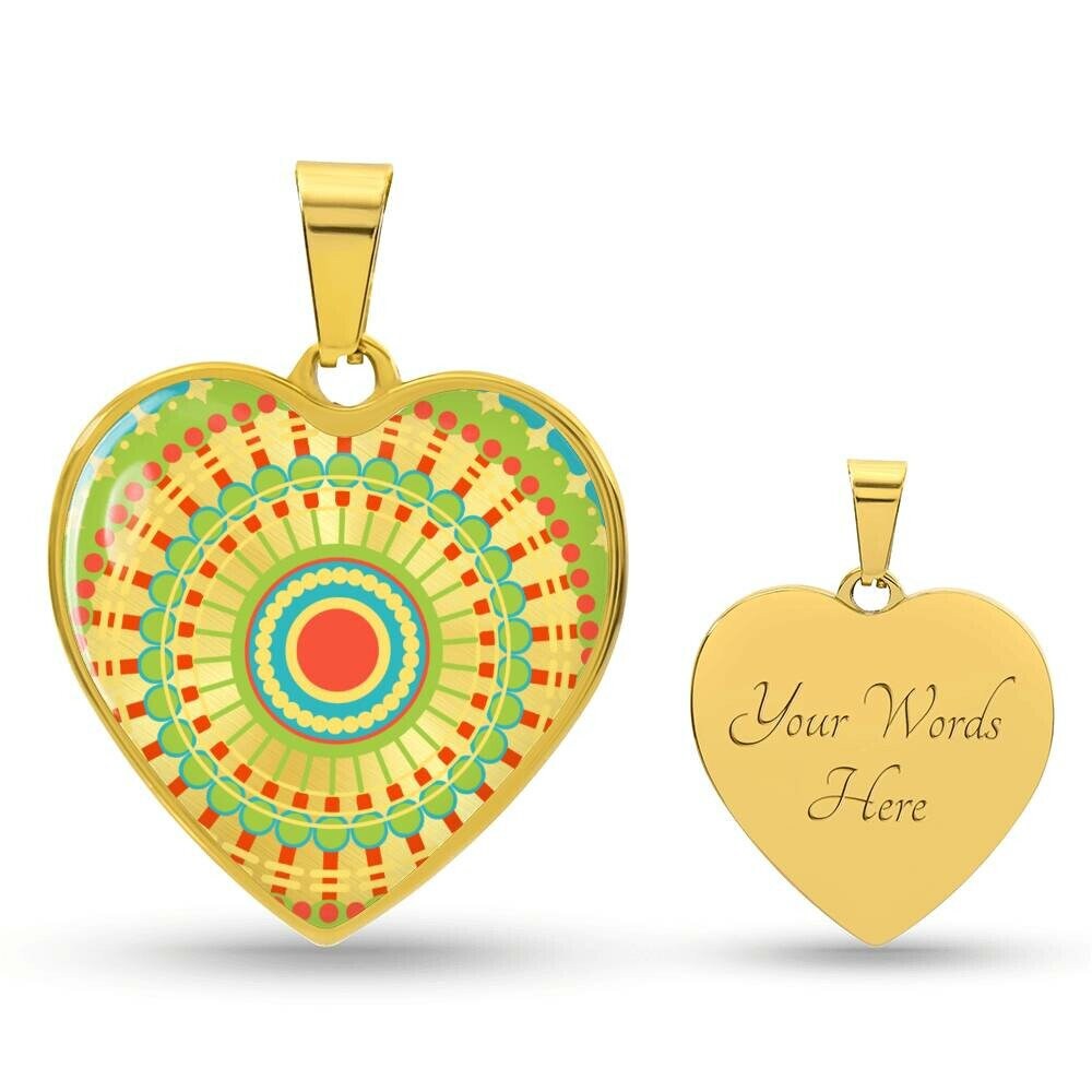 Graphic Heart Pendant + Necklace - Abstract Mandala