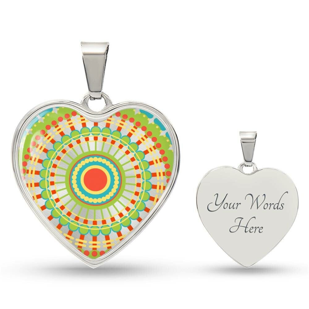 Graphic Heart Pendant + Necklace - Abstract Mandala