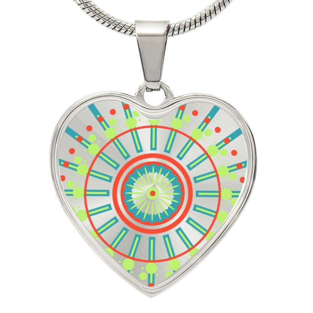 Graphic Heart Pendant + Necklace - Abstract Mandala