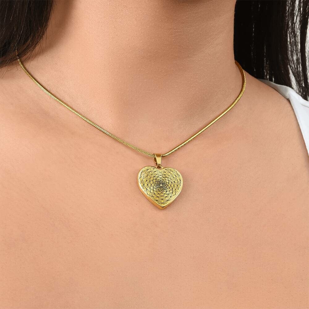 Graphic Heart Pendant + Necklace - Abstract Mandala