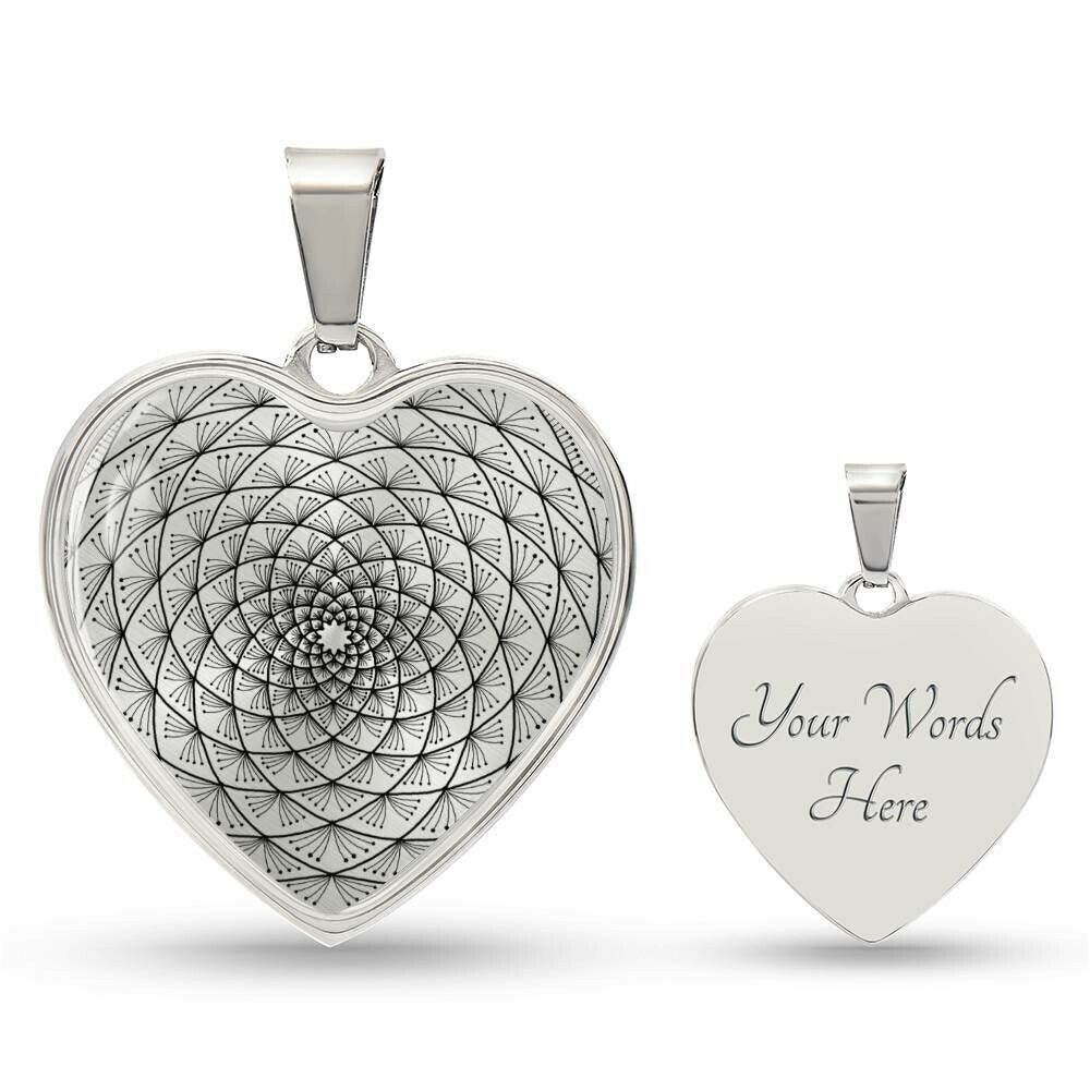 Graphic Heart Pendant + Necklace - Abstract Mandala