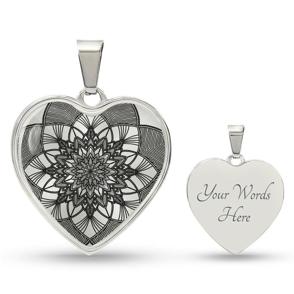 Graphic Heart Pendant + Necklace - Abstract Mandala