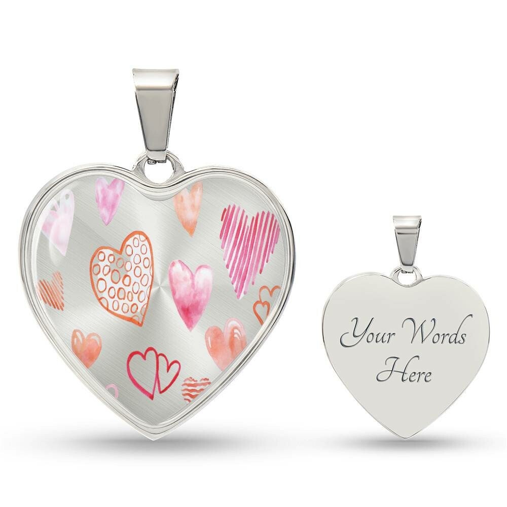 Graphic Heart Pendant + Necklace - Hearts