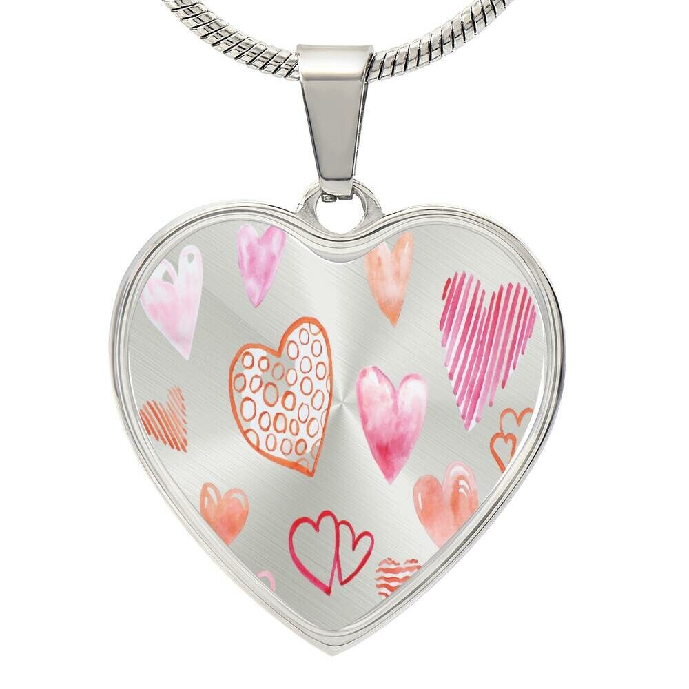 Graphic Heart Pendant + Necklace - Hearts