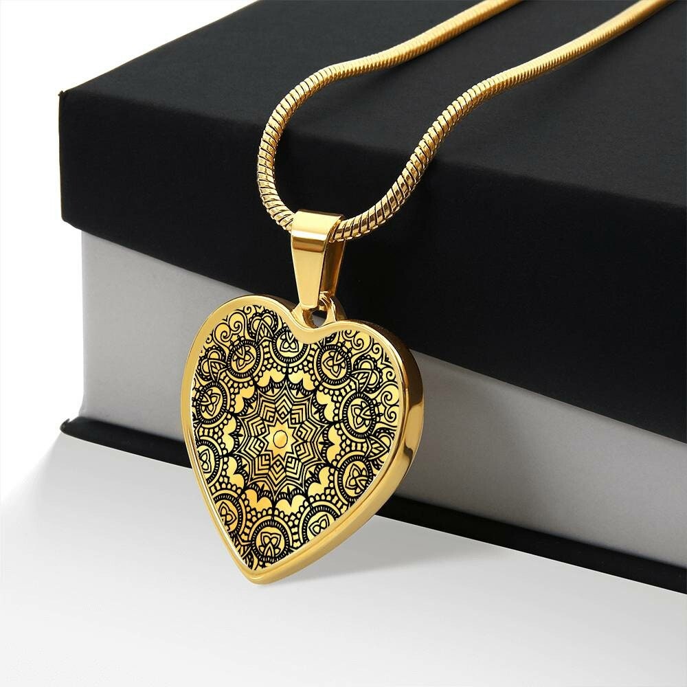 Graphic Heart Pendant + Necklace - Floral Mandala