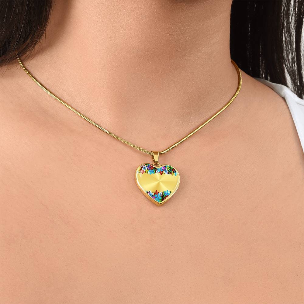 Graphic Heart Pendant + Necklace - Floral Frame